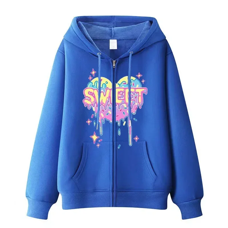 

Autumn Winter Heart-Shaped Printing Hoodies Women New Fashion Hoody Loose Basic Hoodie Casual Streetwear Y2k Clothes