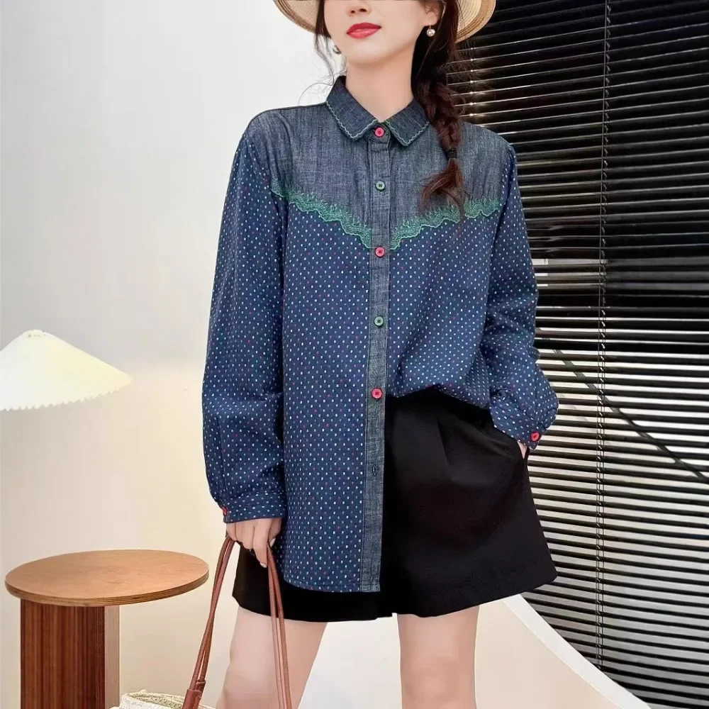 

2024 autumn new product loose shirt colored buttons niche versatile splicing version positive comfort design shirt