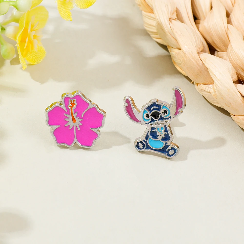 

Элегантные серьги Disney Stitch с цветочным принтом, милые и стильные повседневные аксессуары для ушей, идеальный подарок для девочек, детские игрушки, подарки