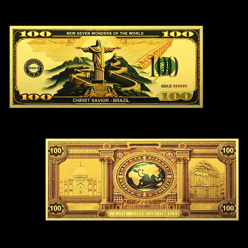 سبع عجائب العالم أوراق نقدية من رقائق الذهب ، تاج محال الكولوسيوم إيتزا بيترا بيتشو هدية نقود بلاستيكية ماتشو ، دولار