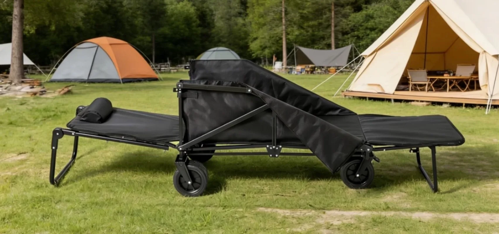 Outdoor Fold‑up Beach Camping Cart Push‑able Trailer Wheels With Reclining Function