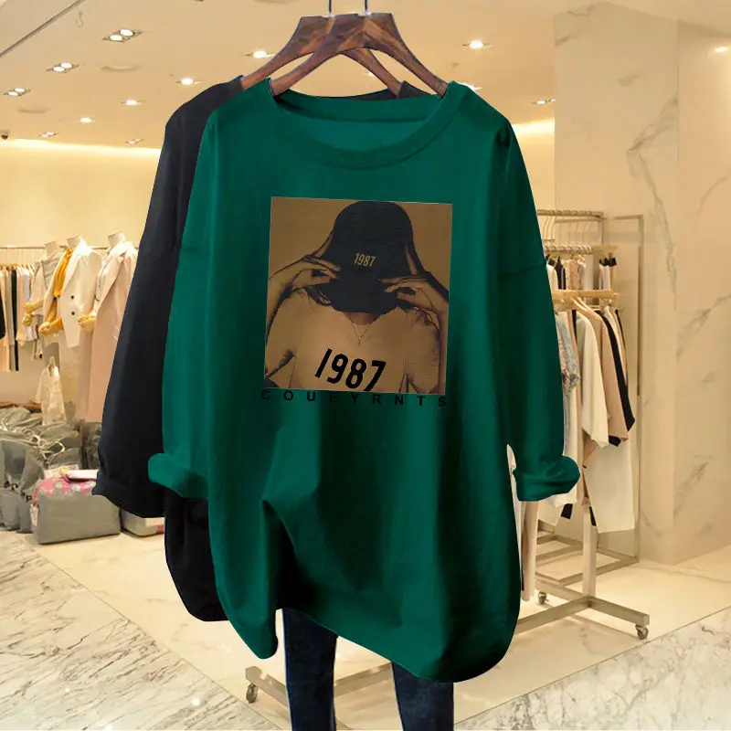 Spring Autumn New Printing Letter Pullovers Top Long Sleeve O-neck Solid Loose Simplicity T Shirts Fashion Casual Women Clothing