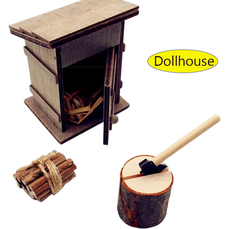 1/3Pcs New Fashion 1:12 Dollhouse Simulation Miniature Field Chicken Nest Axe Woodcutting Countryside Toilet Decoration