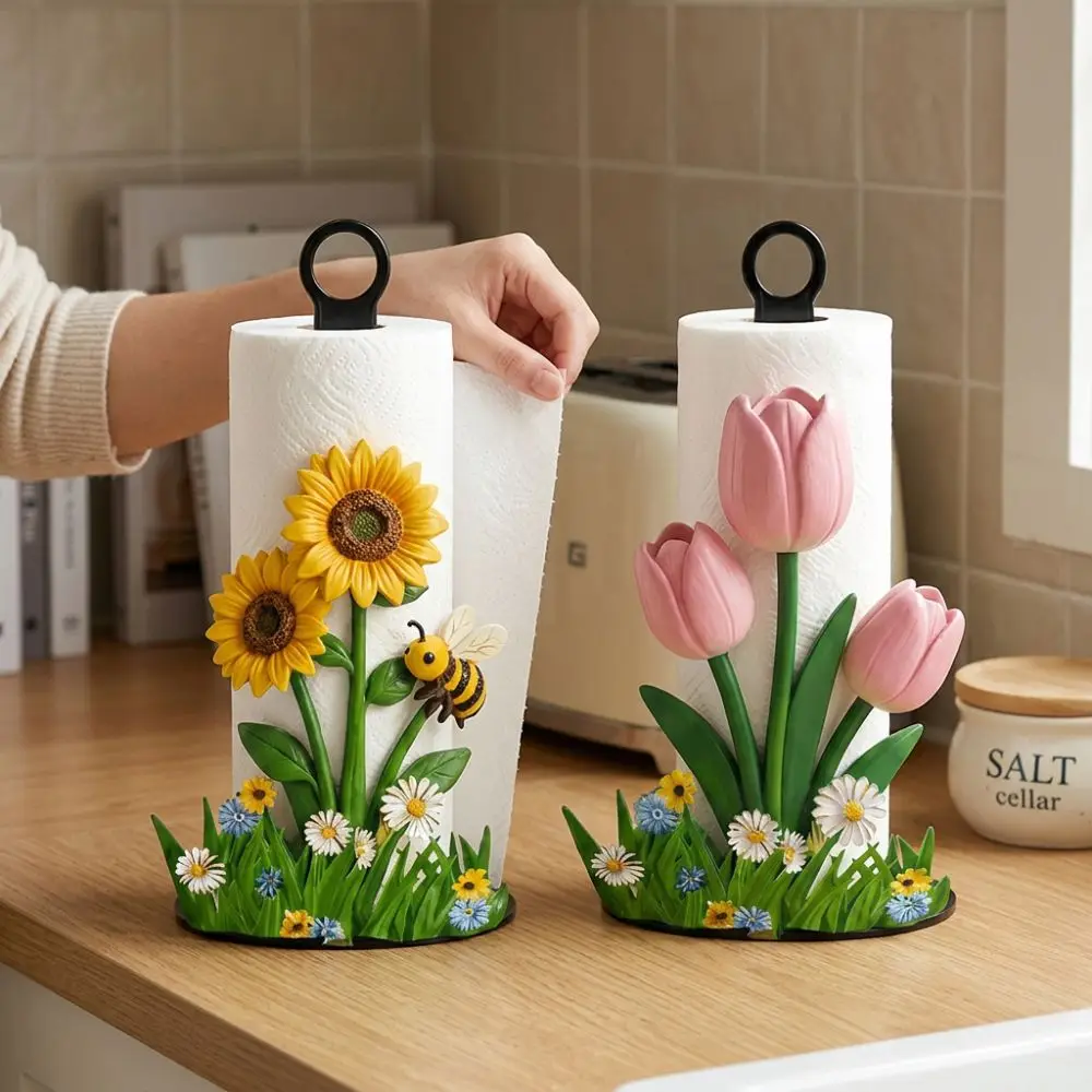 2D Flat Floral Paper Towel Holder Cook Character Freestanding Vertical Roll Paper Holder Cartoon Acrylic Art