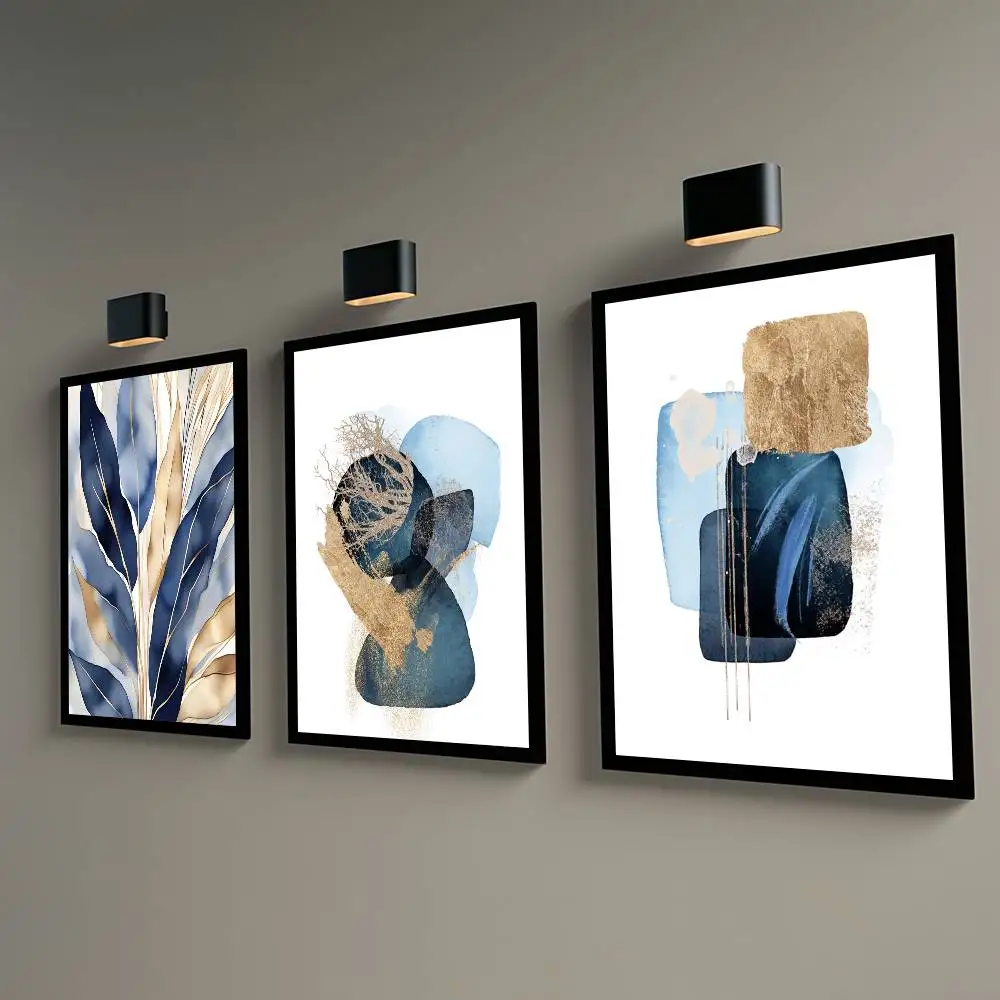 Luxury Blue Leaves Design Poster Sticky Wall Art Painting For Home Decor Bedroom Picture Interior Bar Room Decoration