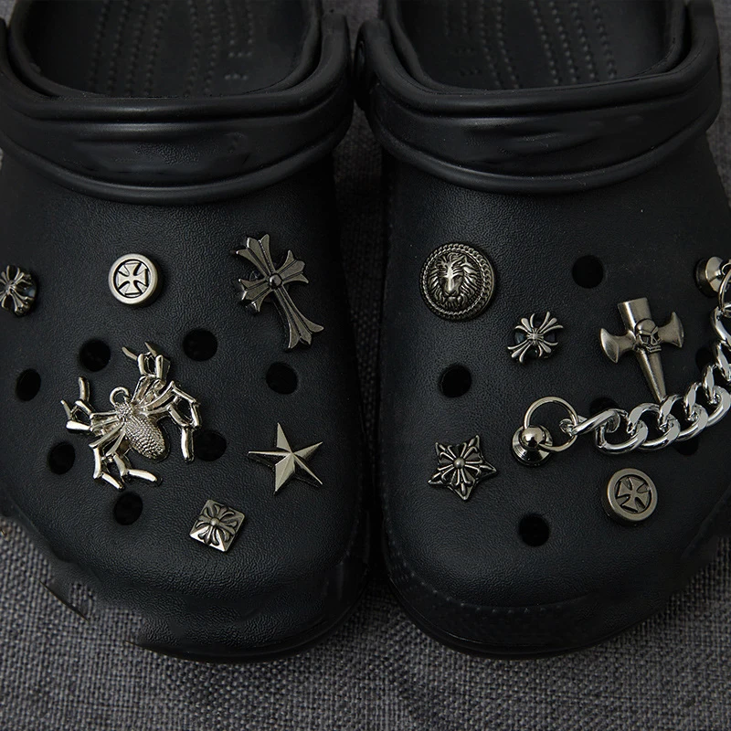 Vintage Metal Charms Punk Gothic Shoe Charms Spider Star Skull Chain DIY Detachable Shoe Decoration Accessories Gifts Man Women