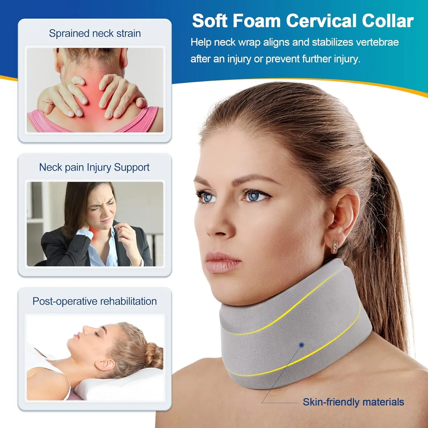 Neck Brace for Sleeping -Cervical Collar Relief Neck Pain and Neck Support Soft Foam Wraps Keep Vertebrae Stable for Women & Men