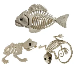 Huesos de esqueleto de animales de Halloween, peces de piraña de terror, Rana Gecko, adornos de lagarto, accesorios de decoración espeluznante, regalo de fiesta para niños