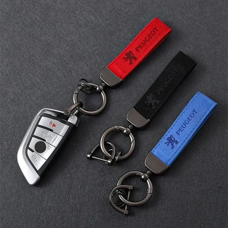 Suede Car Logo Keychain Key Rings Holder for Peugeot 107 108 206 208 306 307 308 407 408 508 2008 3008 4008 5008 Accessories
