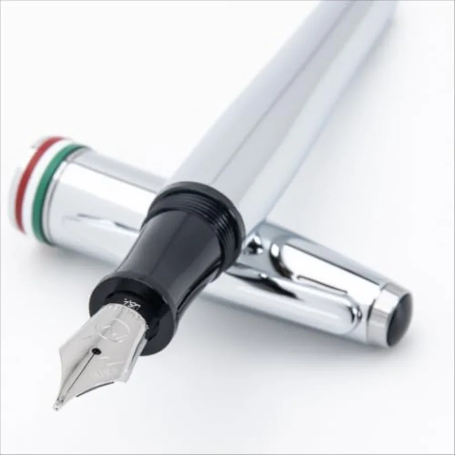 

USA Aldo Domani Italia Fountain Pen Mirror Chrome Medium Nib Free Ink Bottle Converter and Cartridges JoWo German Nib Luxury Gi