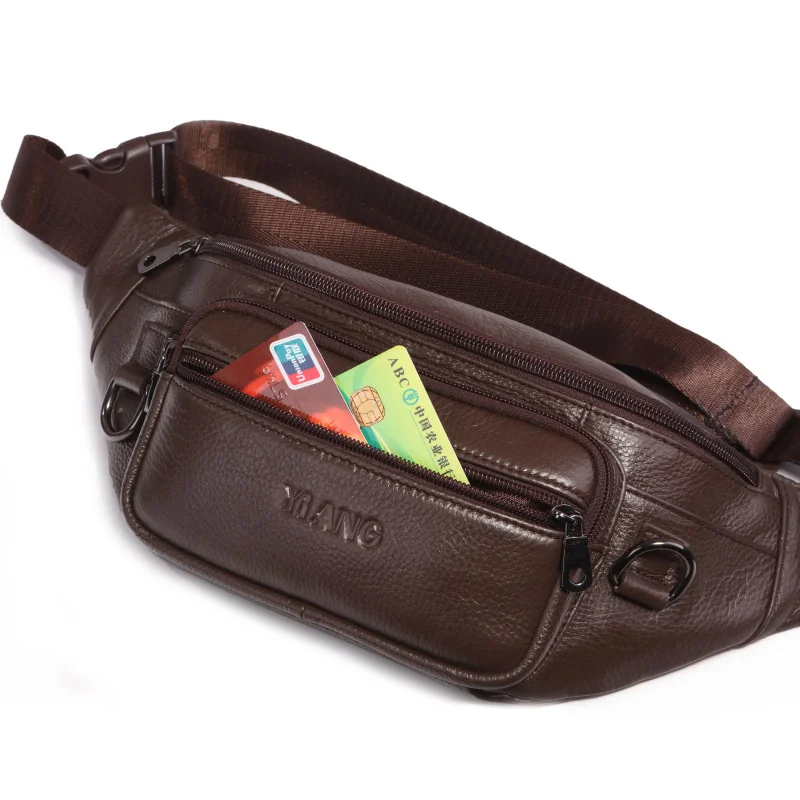 Men Genuine Leather Fanny Belt Pack Pouch Shoulder Hip Bum Bag Fashion High Quality Male Real Cowhide Chest Waist Bags New