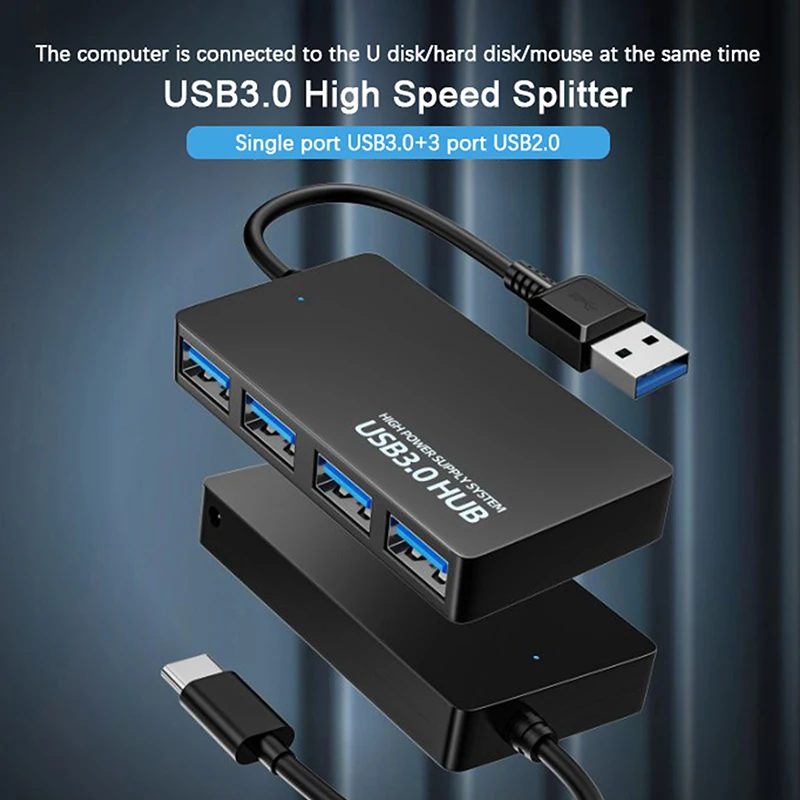 

USB-концентратор USB 3.0, 4-портовый концентратор типа C, высокоскоростной адаптер для передачи данных, адаптер с поддержкой нескольких систем, USB-адаптер Plug and Play