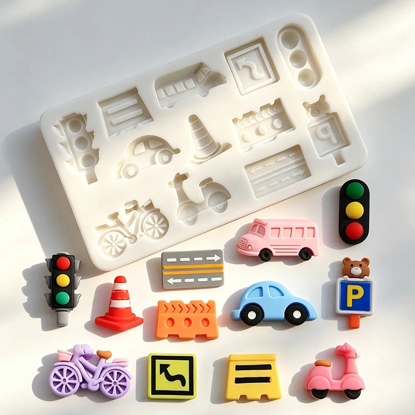 Car Traffic Light Road Markings Silicone Cake Baking Mold Sugarcraft Fondant Decorating Tools Chocolate Gumpaste Cupcake Mold