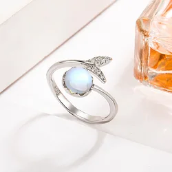 925 Sterling Silver Fish Tail Moonstone âAdjustable Open Rings For Women Engagement Luxury Quality Jewelry Items