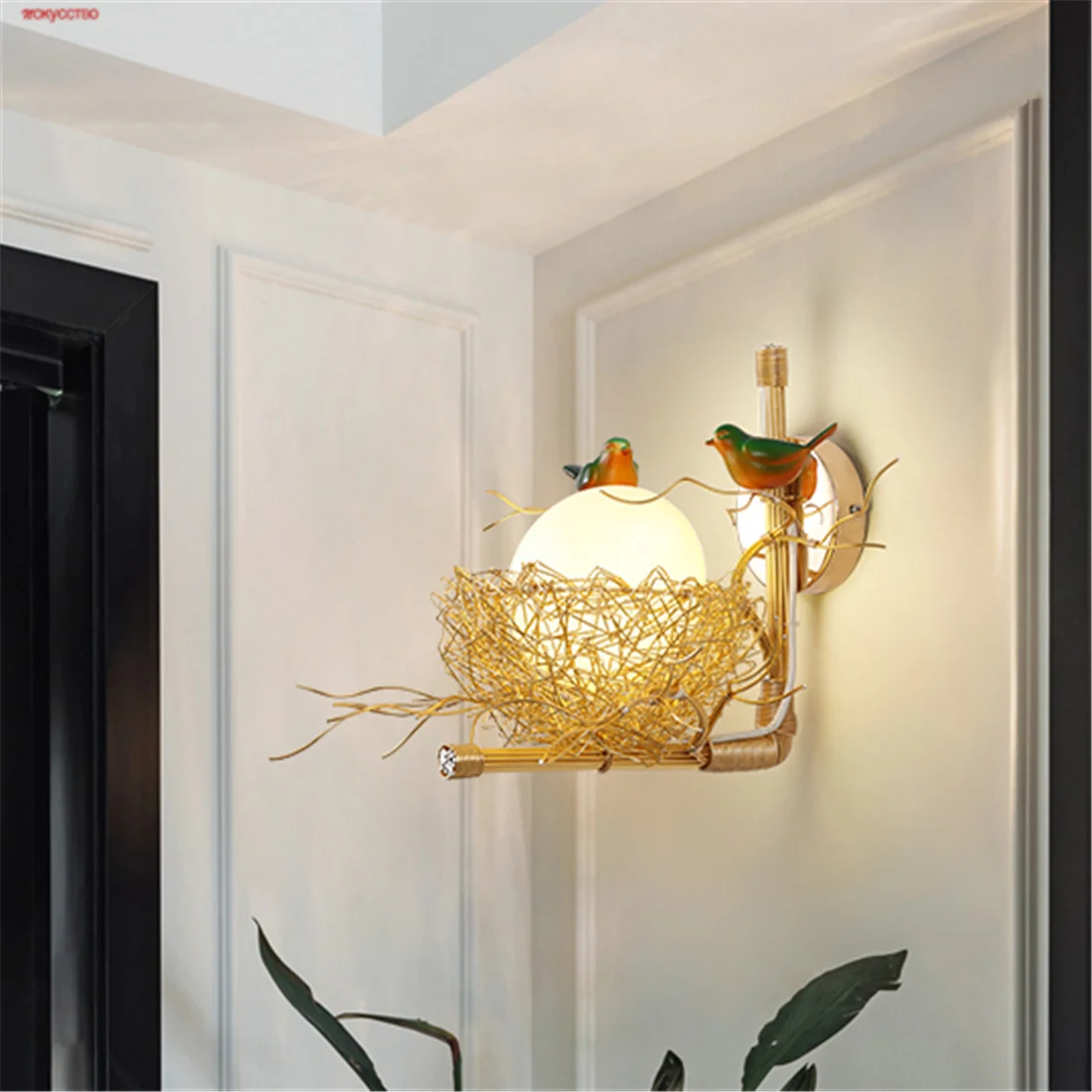 Modern Cottagecore Bird'S-Nest Led Wall Lamp Living Room Bedroom Bedside Stairway Passage Sconces Loft Decor Light Fixtures E27