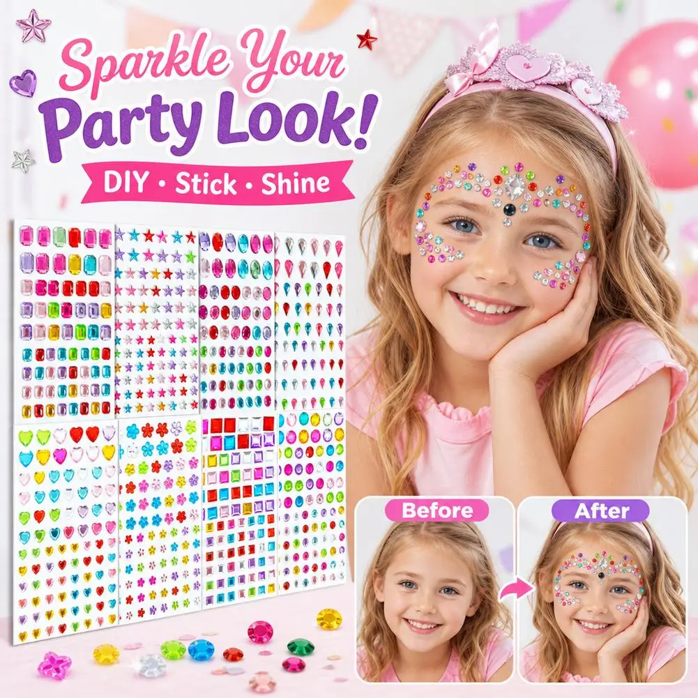 DIY Face Stickers Self Adhesive Glitter Rhinestone Festival Body Gems Party Makeup Craft Crystal Stickers