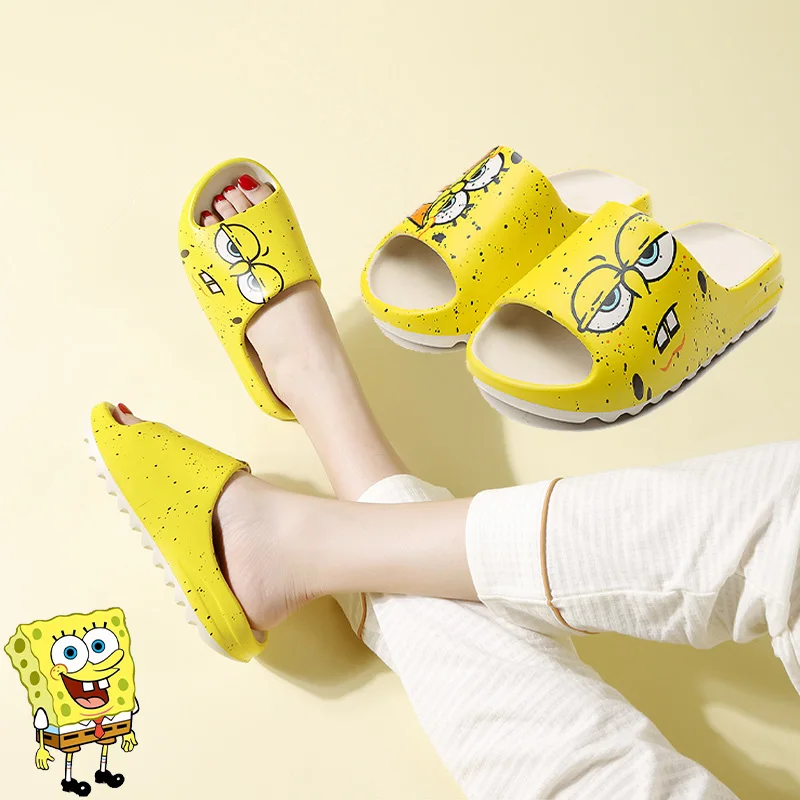 Zapatillas de dibujos animados de Bob Esponja para mujer, zapatos de Casa gruesos antideslizantes de fondo suave Kawaii, zapatos de playa para