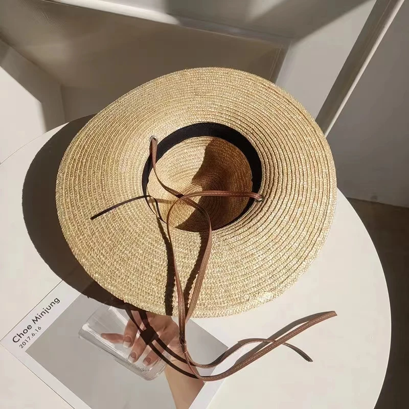 Sombrero de Sol de paja con correa para mujer, sombreros de ala ancha con protección UV para playa y vacaciones, Panamá, venta al por mayor, 2024