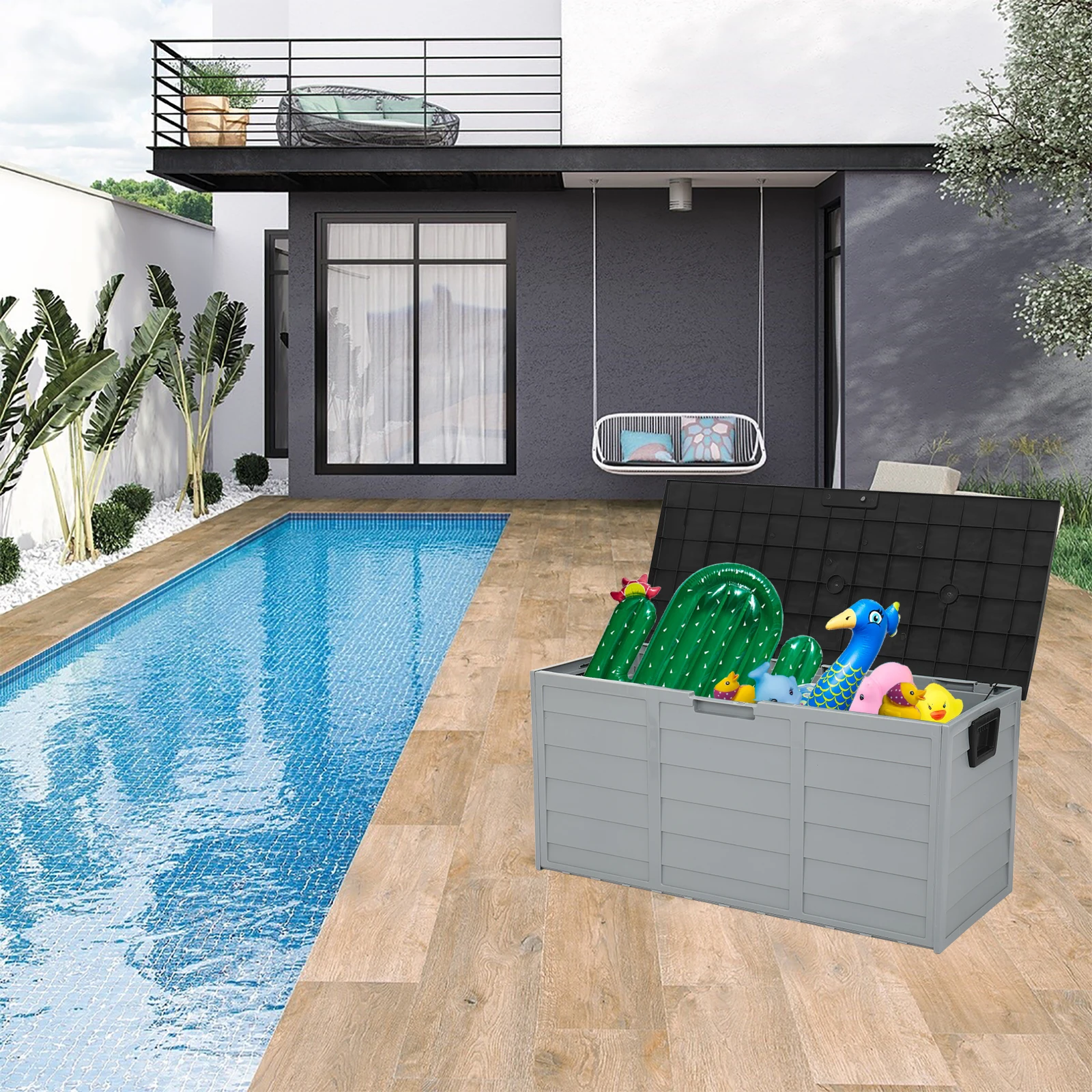 

75gal 260L Outdoor Garden Plastic Storage Deck Box Chest Tools Cushions Toys Lockable Seat