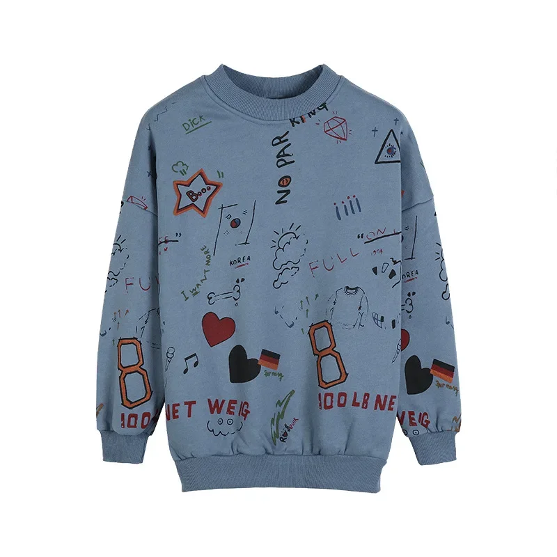 Women Sweatshirts Graffiti Pullover Tops Loose Long Sleeves Female Fashion Streetwear 2024 Spring Autumn Casual Hoodies