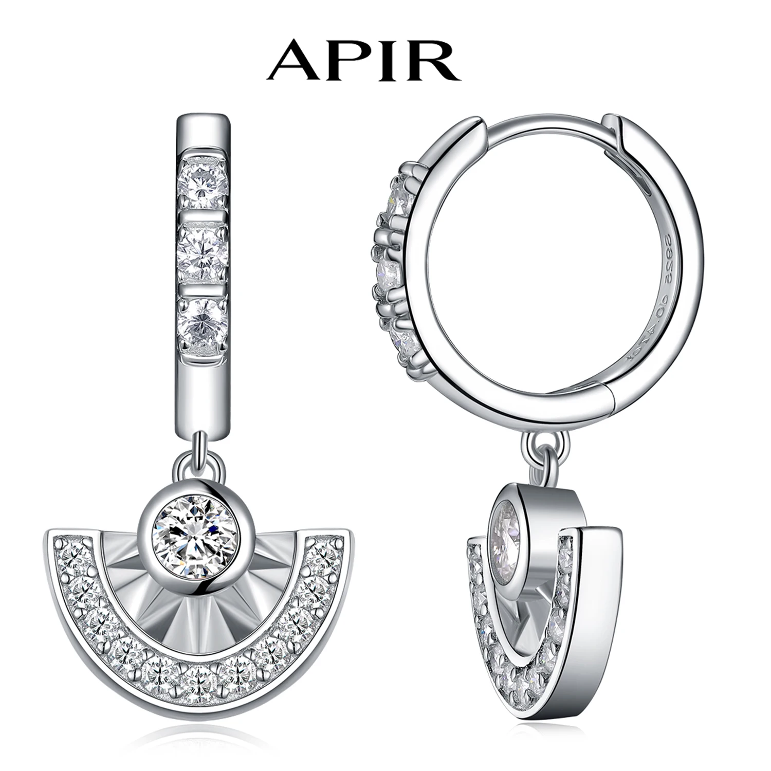 APIR 925 Sterling Silver D VVS1 Moissanite Earrings 18k Gold Plated Women Accesories Diamond Sector Dangle Hoop Ear Jewelry Gift