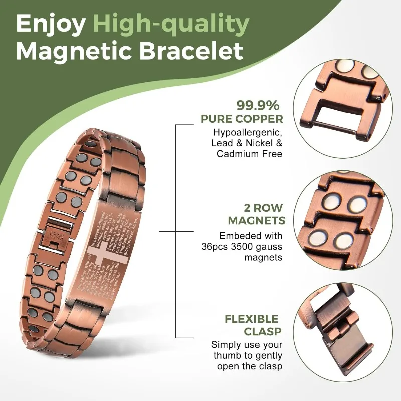 MENS Pure Copper Cross Copper Magnetic Bracelet with Ultra Strength Magnets, Adjustable Jewelry Box Christmas Gifts for Men