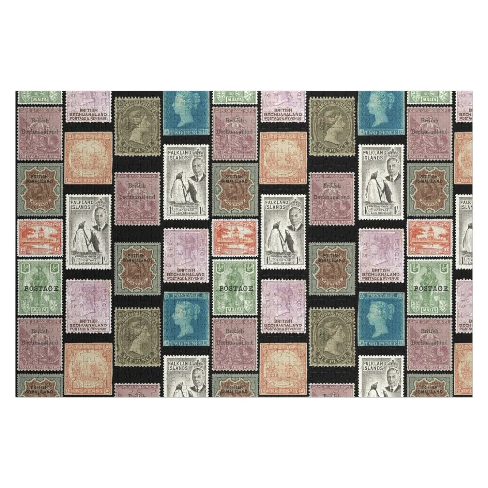 

Коллекционный деревянный пазл-коллаж с почтовыми марками исторического Британского имперского агентства связи, персонализированный деревянный пазл с именами и животными