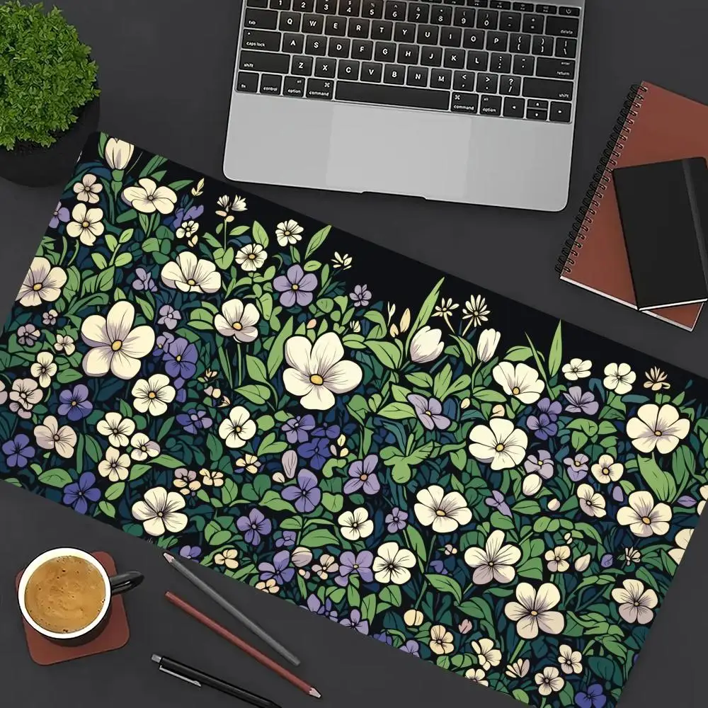 

Flowers Pattern Mouse Pad Large Computer Office Game Table Mat XXL Rubber Anti-slip Stitched Keyboard Mats Long Decor Desk Pads