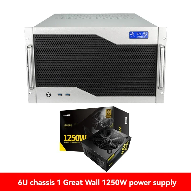 6U chassis beberapa kartu grafis EATX Dual motherboard ATX Power Supply 12 slot ekspansi 360 air-cooled AI server