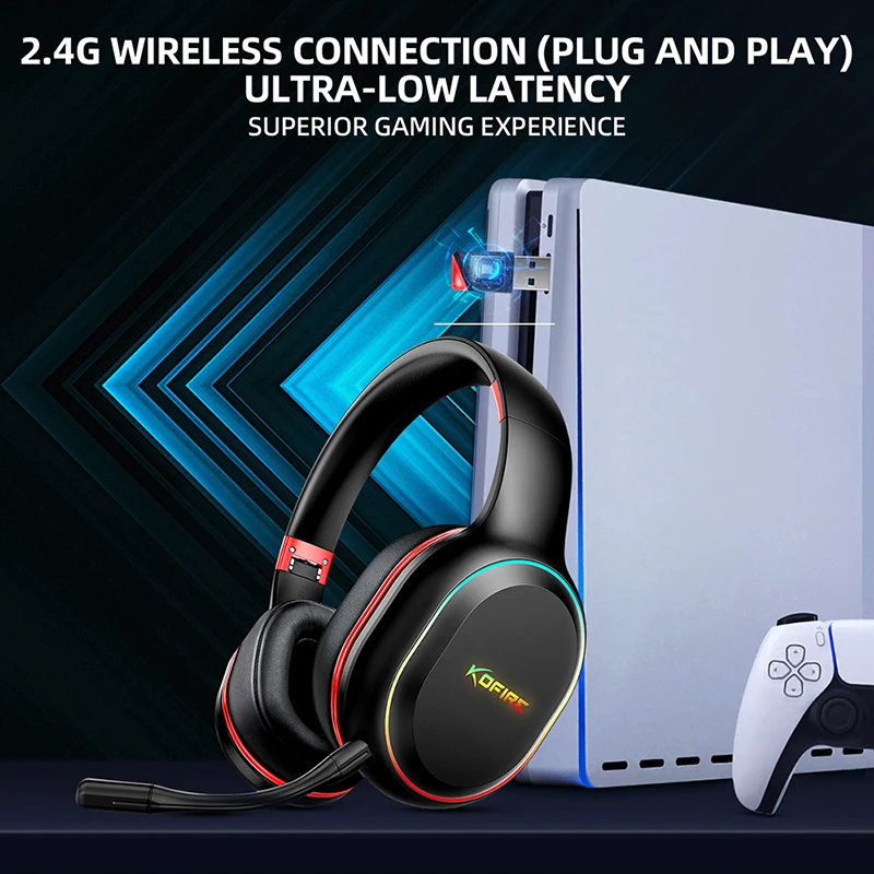 KOFIRE UG-05 2.4GHz/Bluetooth Wireless Gaming Headset for PC, Laptop, PS5, PS4, Nintendo Switch, Dynamic EQ Ultra-Low Latency