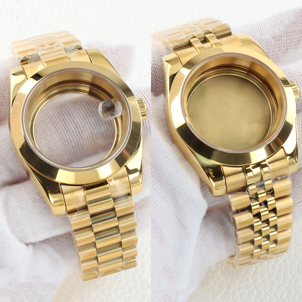 

Корпус для часов PVD Gold 36 мм/39 мм с сапфировым стеклом, аксессуары для часов с автоматическим механизмом NH35/NH36, циферблат 28,5 мм, подходит для корпуса DATEJUST