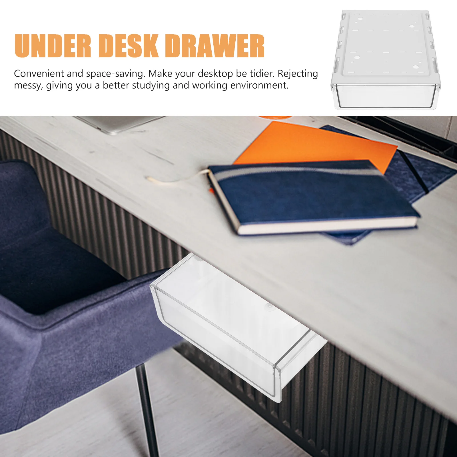 Under Desk Organizer Large Capacity Nail-Free Drawer Desktop Storage Box Office Kitchen Home Stationery Cosmetics Remote Control