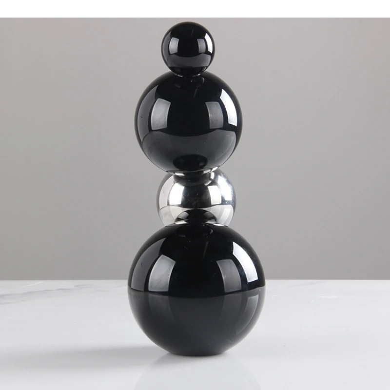 Geometric Crystal Sculpture Black Bubble Ball Glass Ornaments Abstract Decoration Decorative Figurines