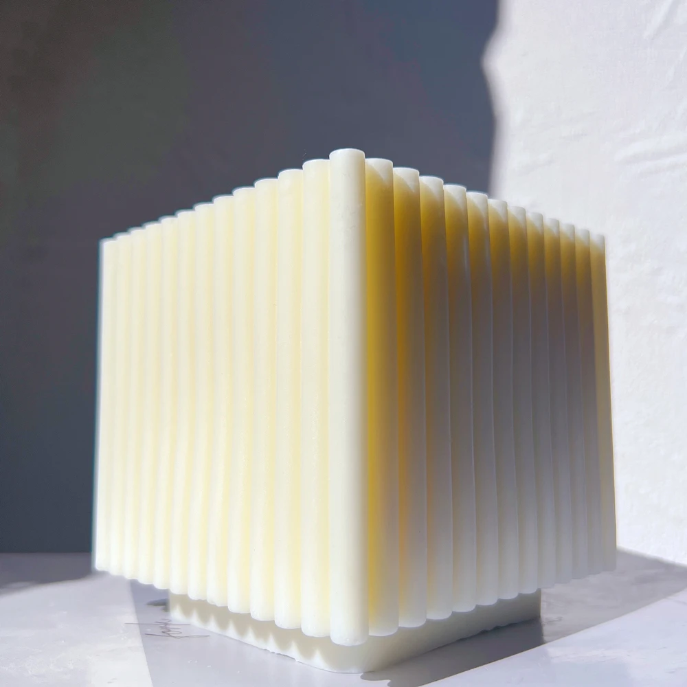 Big Size Ribbed Soy Wax Mould Unique Abstract Art Square Candles Mold Geometric Scented Soy Wax Silicone Molds