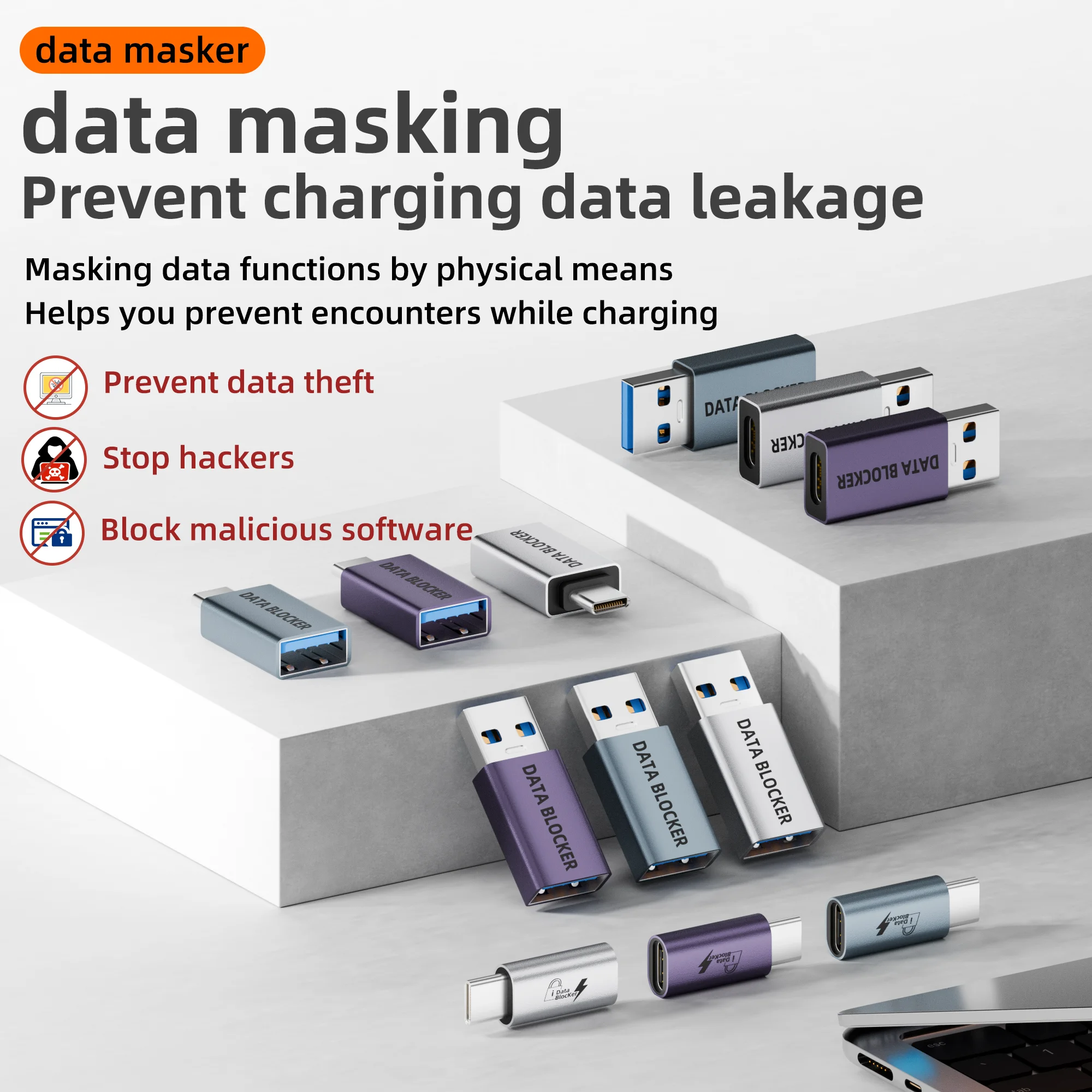 USB A/C To Type-C Data Shielding Adapter Charging No Transmission Shielding Data Anti-Theft Converter for Laptop Phablet Phone