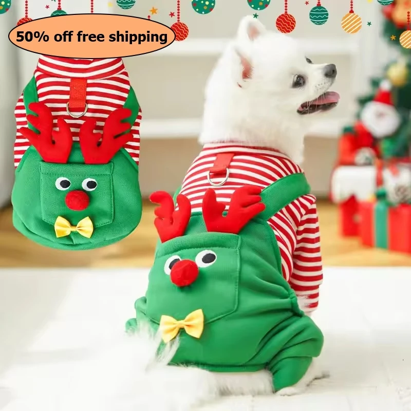 

Christmas Pet Dogs Cats Coats Dress Up Costume Elk Pocket Sweatshirt Puppy Kitten Vest Xmas Warmer Pets Clothes Free shipping