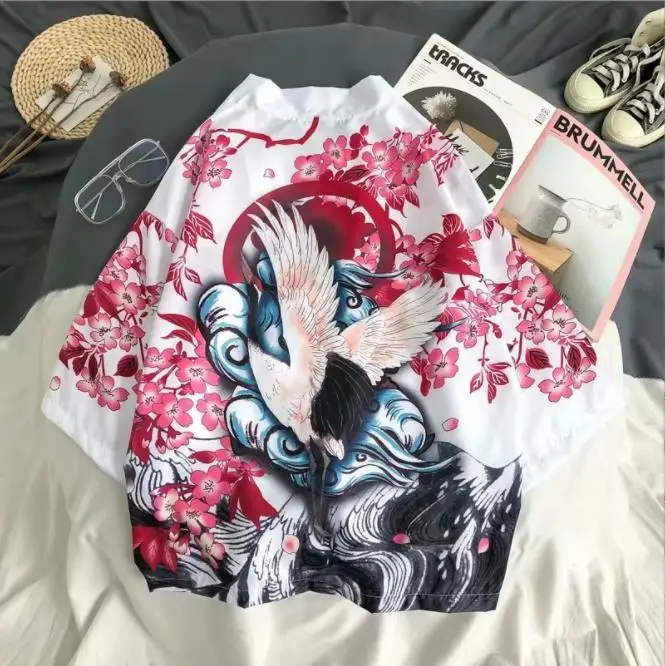 

New Japanese Fashion Style Kimono for Adult Traditional Haori Clothing Print Chinese Dragon Thin Samurai Men Women Rob