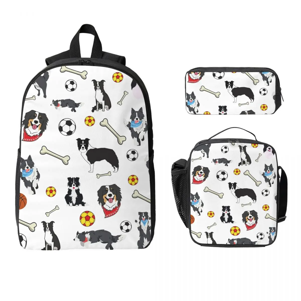 

Рюкзак Border Collie Playtime, студенческая сумка для книг для мальчиков и девочек, школьная сумка, сумки на плечо для ноутбука, изолированная сумка для обеда 3 шт., пенал