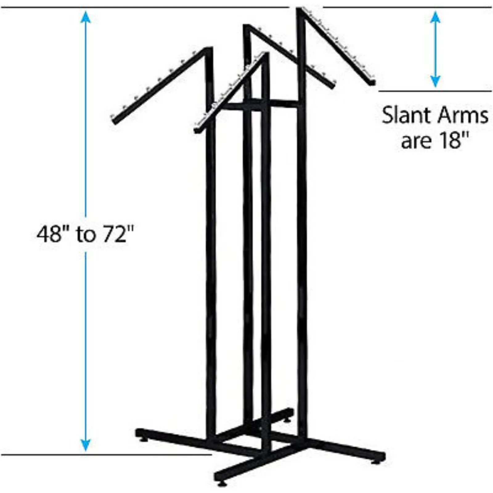 US Clothing Rack 4 Way Slant Arms Black Clothes Adjustable 48 72