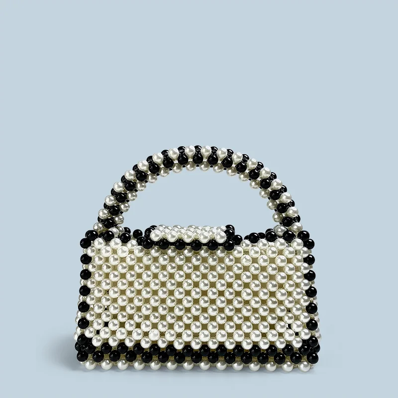 European and American style niche design, high-end texture, pure handmade bead color blocked flip handbag