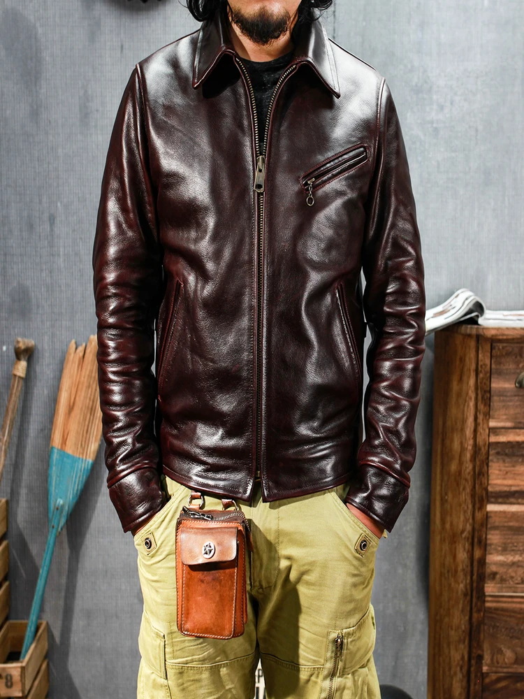 

SDC1280 Asian Size Men's Slim Vintage Genuine Italian Tuscany Cow Leather Storm Rider Jacket