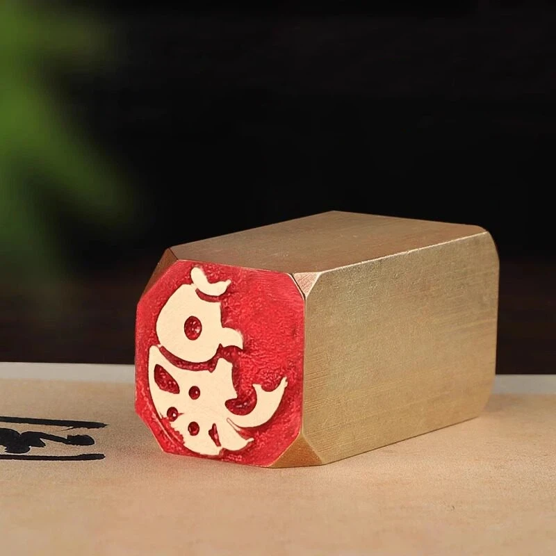 Brass Rectangle Finished Seal Buddha Pattern Book Collection Intro Chop Finished Stamp Chinese Calligraphy Painting Name Stamps