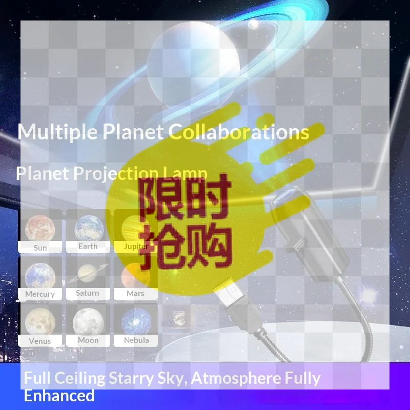1 Set Rotates 360 Degrees Earth Mercury Mars 1/3/6/10 Projection Patterns LED Planet Projector Light For Room Decoration Gift