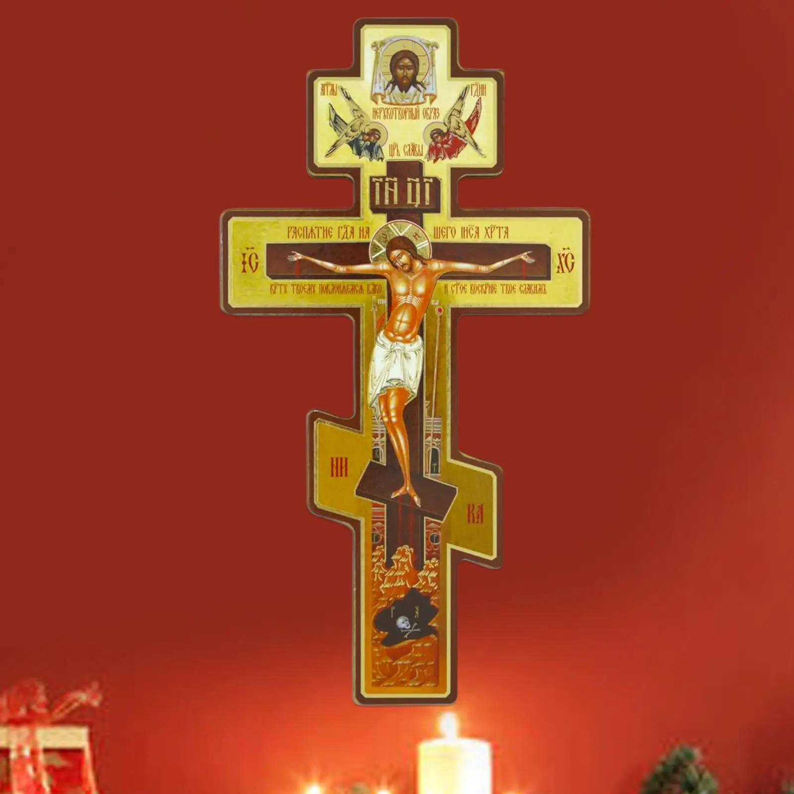 Wall Crucifix Ornament Wooden Crucifix Statue Indoor Praying Decor Byzantine Crucifix Double-Sided Russian Orthodox wall cross