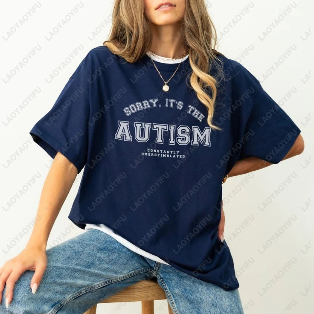 

Autistic Overstimulated Neurospicy Mental Health Tshirt Funny Autism Printed Tops Gift Classic Casual Woman Man Cotton Tee