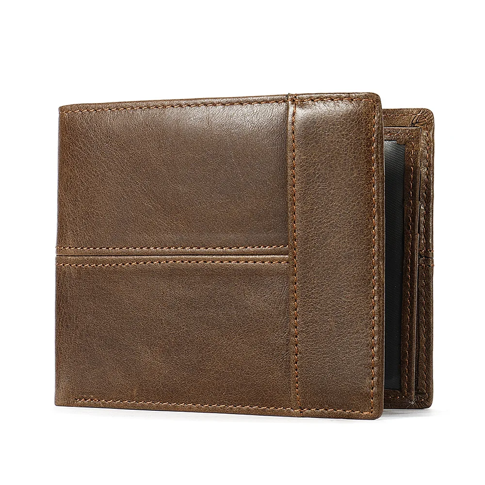Bifold Mens Wallets Genuine Leather Wallet for Men RFID Blocking with ID Window Zip Coin Purse Cardholder Money Bags
