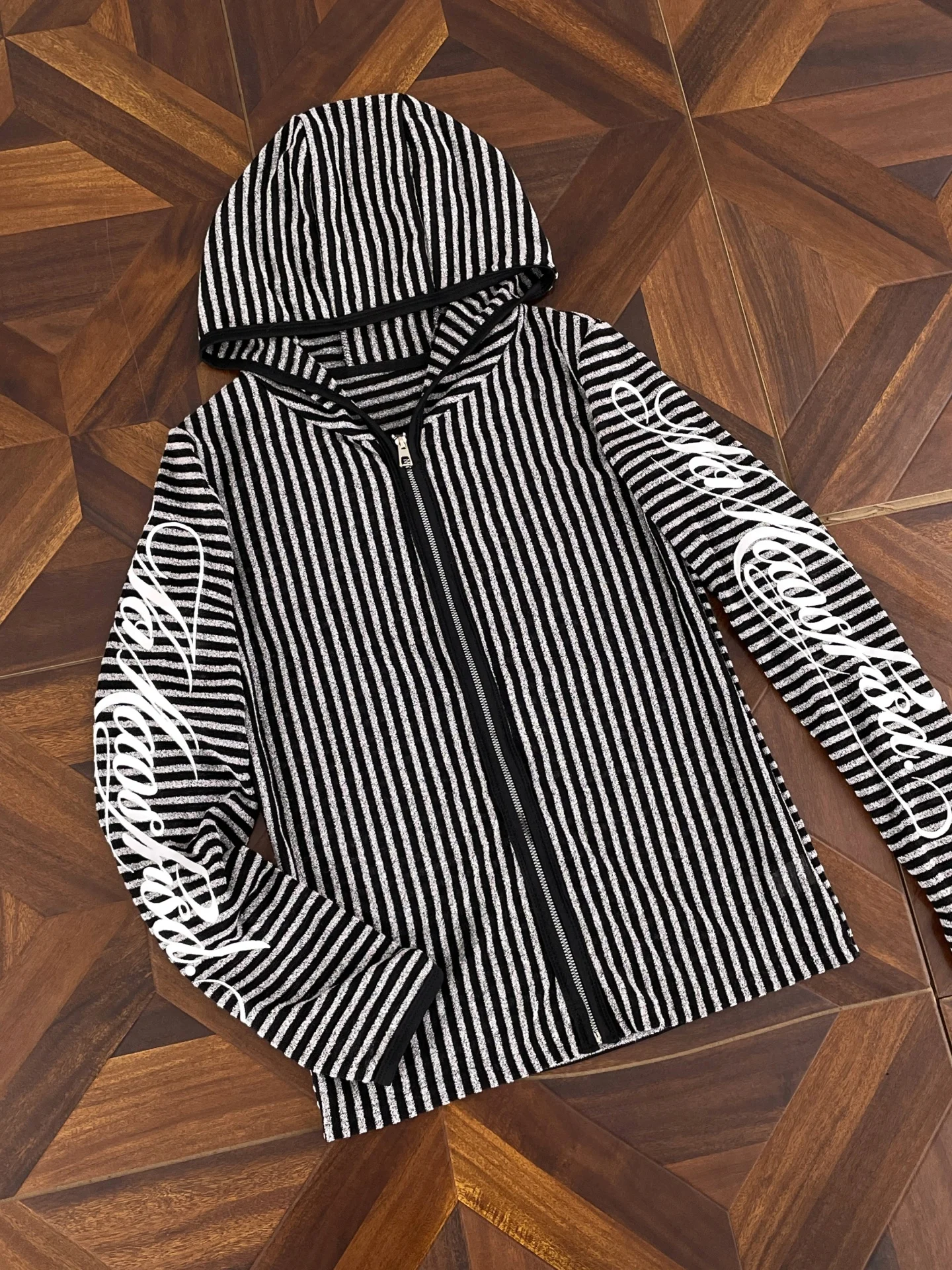American Lazy Style Striped Hoodie Sweatshirt Unisex Lightweight Cultural Pattern Printed Hooded Cardigan Jacket for Teens