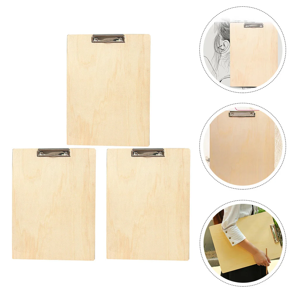 

3pcs Wooden Sketch Board Drawing Clip Board Sketching Clipboard Portable Lightweight Natural Wood Corrosion Resistant