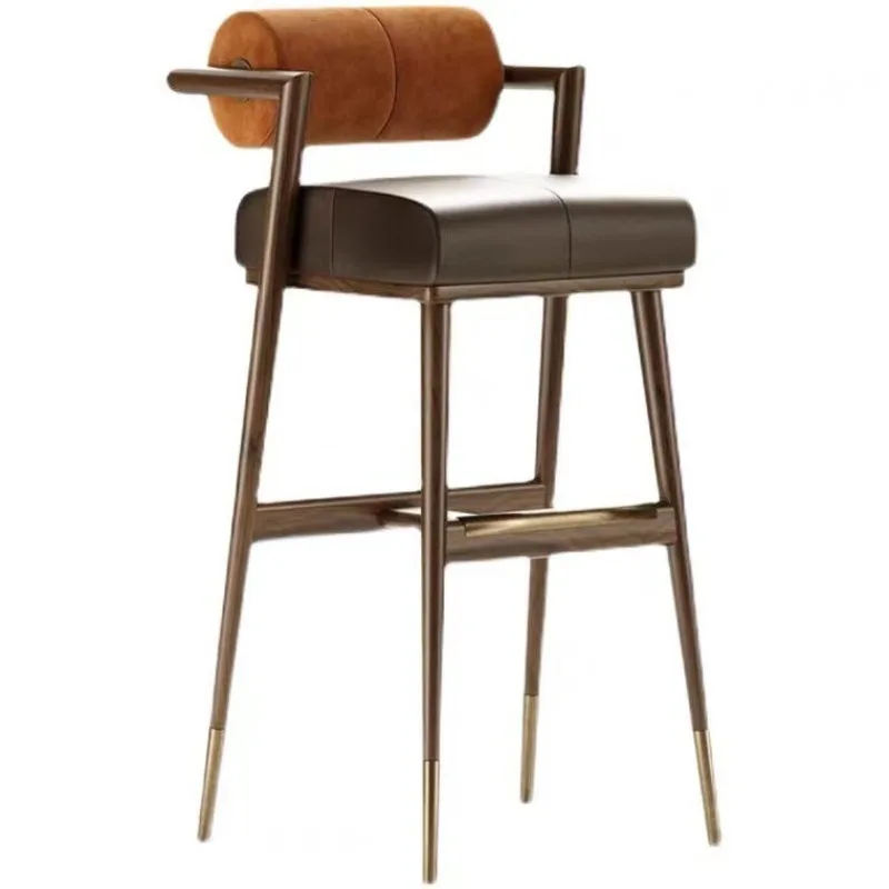

Wrought Iron Brown High Chair Bar High Stool Retro Simple Soft Back Bar Sofa Chair Bar Stools for Kitchen Counter Stool