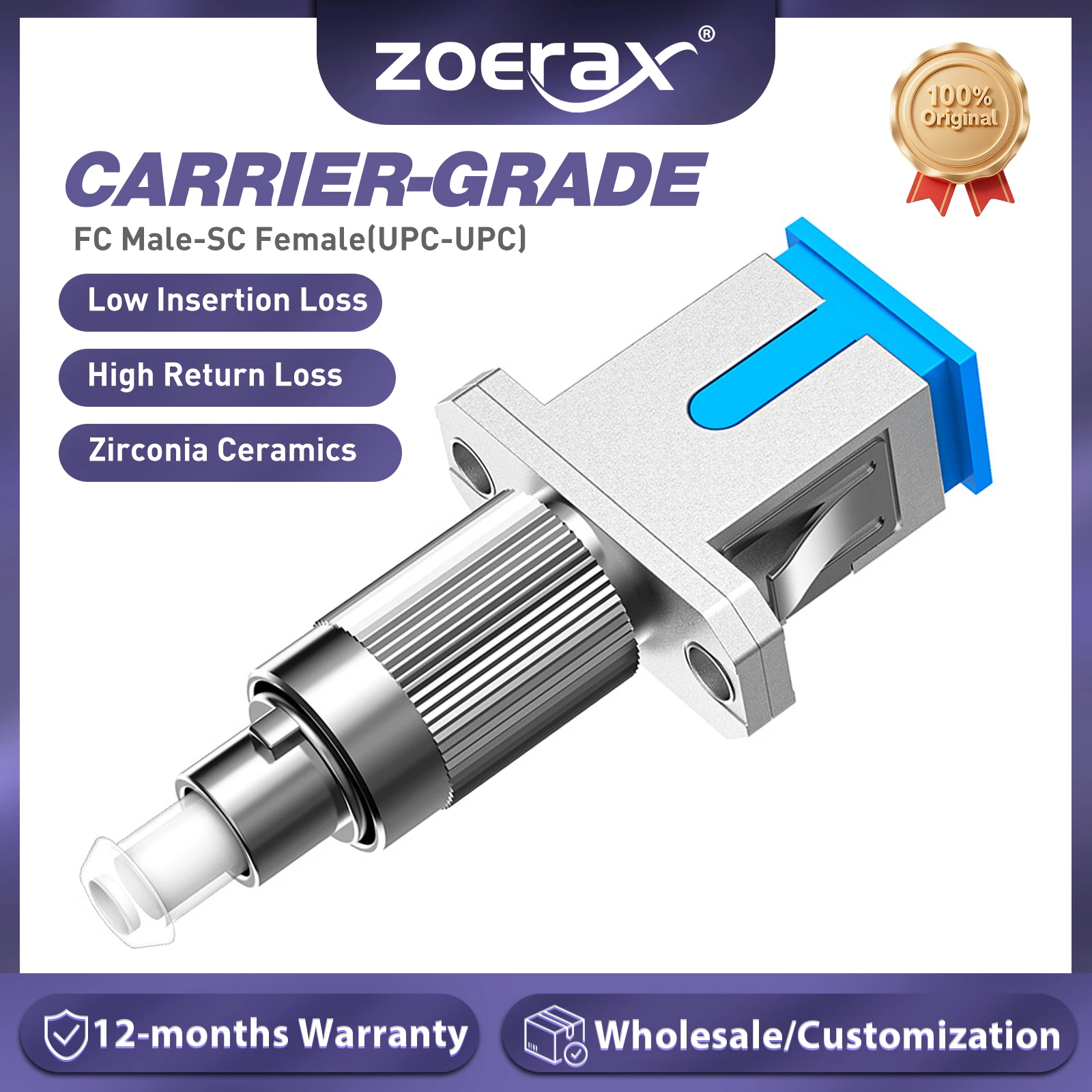 ZoeRax FC Male to SC Female UPC Fiber Flange Connector Singlemode Adapter for Red Light Pen Optical Power Meter Pigtail FTTH